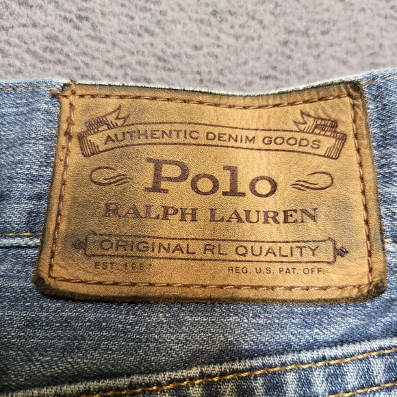 Polo Ralph Lauren Jean Mens 36x30 Blue Varick Slim Straight Distressed Denim - Picture 3 of 11